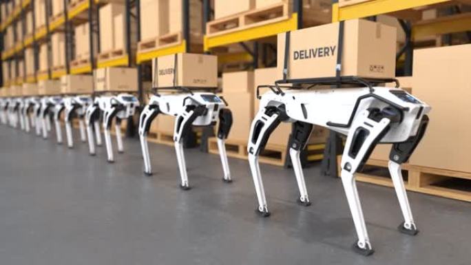 工厂里的4k机器人送货狗，概念机器人狗送货