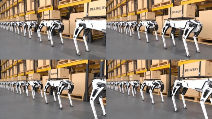 工厂里的4k机器人送货狗，概念机器人狗送货