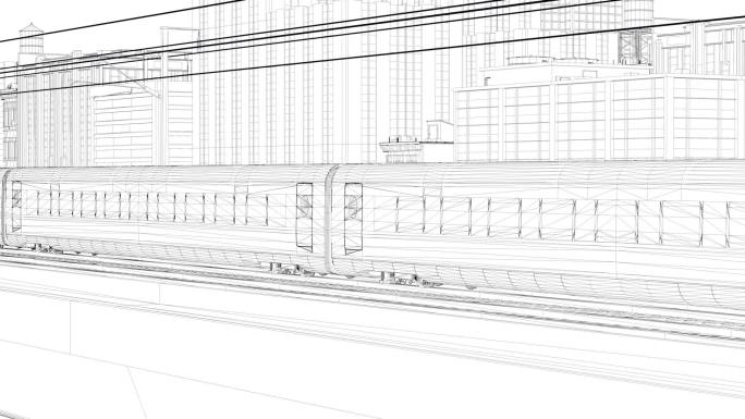 在城市行驶的高铁黑白线条