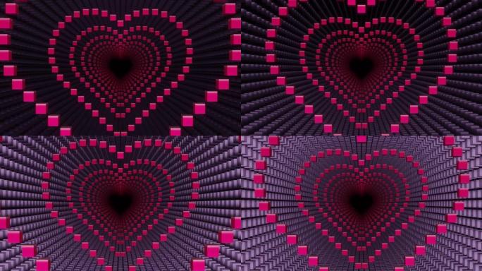 像素化《我的世界》风格粉色心脏隧道循环动画背景