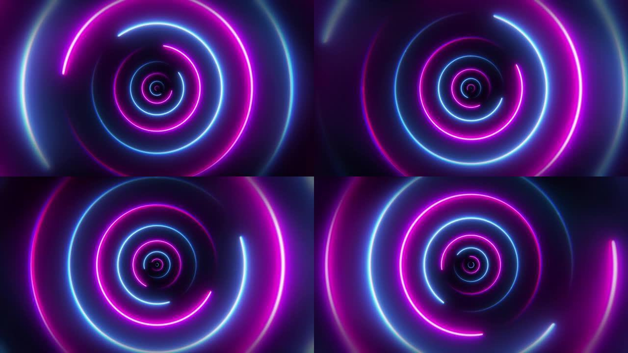 生长圈制作的蓝紫色霓虹灯隧道-无限循环