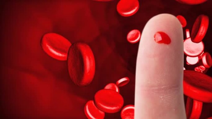 血液滴落在血细胞上的手指动画