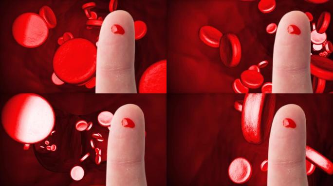 血液滴落在血细胞上的手指动画