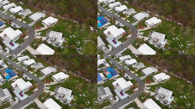 4k无人机视频显示佛罗里达州北港被飓风伊恩摧毁的房屋中的森林碎片-22
