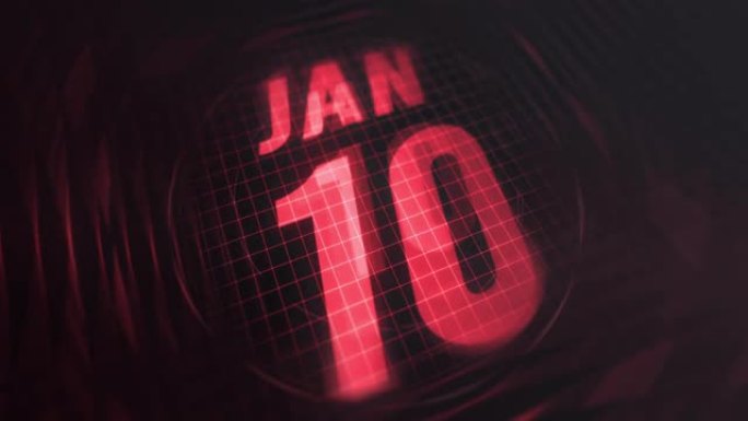 3d运动图形中的1月10日。未来的红外日历和科技发光霓虹灯拍摄，发光二极管纪念等。4k in循环