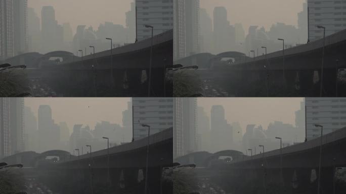 泰国曼谷市的PM 2.5，灰尘和有害空气污染。