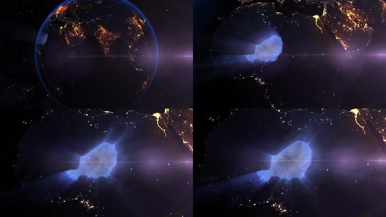 地球从太空之夜现实的蓝色闪亮国家尼日尔