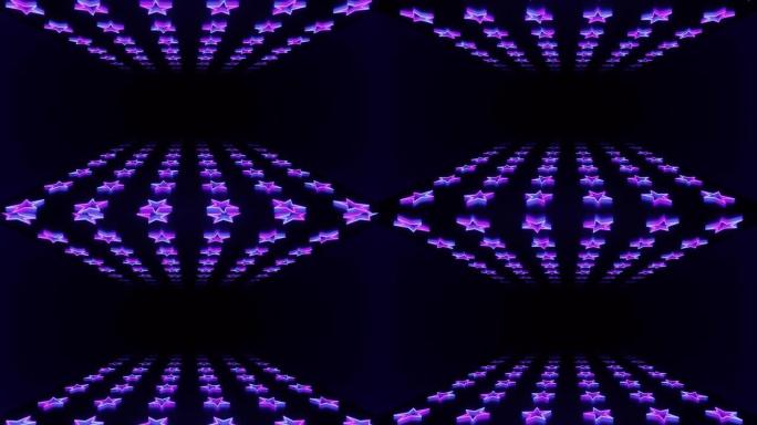 许多紫色和蓝色霓虹灯星隧道循环动画背景