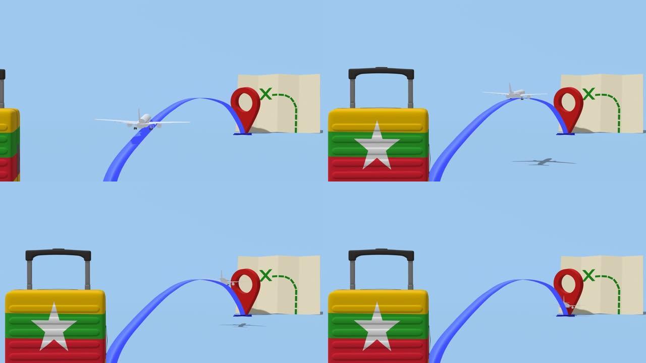 动画飞机和行李箱-缅甸之旅