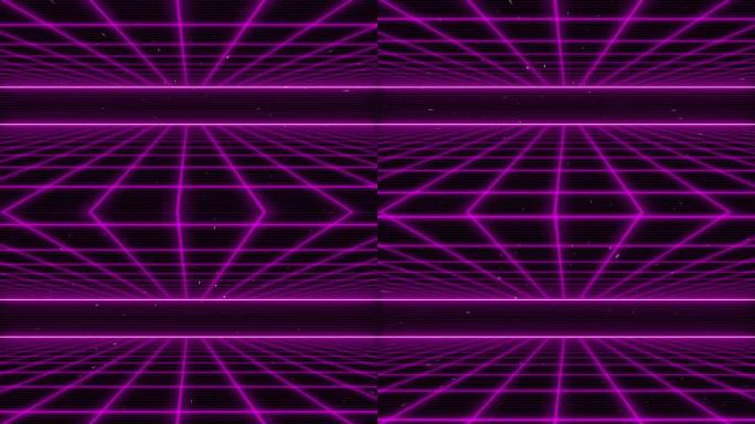 复古赛博朋克风格80年代科幻背景未来与激光网格景观。20世纪80年代的数字网络表面风格。3D插图。复