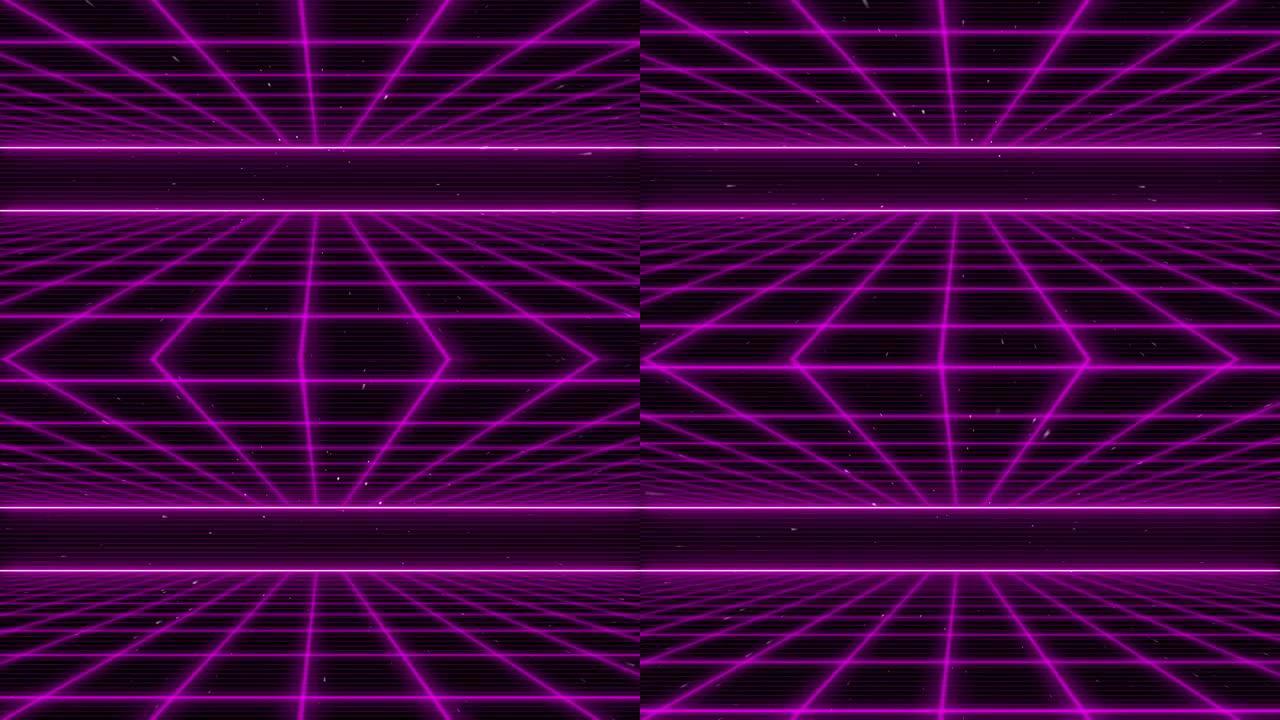 复古赛博朋克风格80年代科幻背景未来与激光网格景观。20世纪80年代的数字网络表面风格。3D插图。复