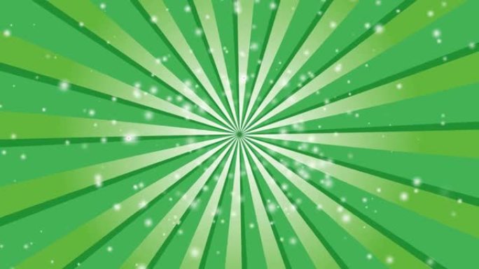 带有球体的辐射绿色线围绕闪亮的背景旋转。