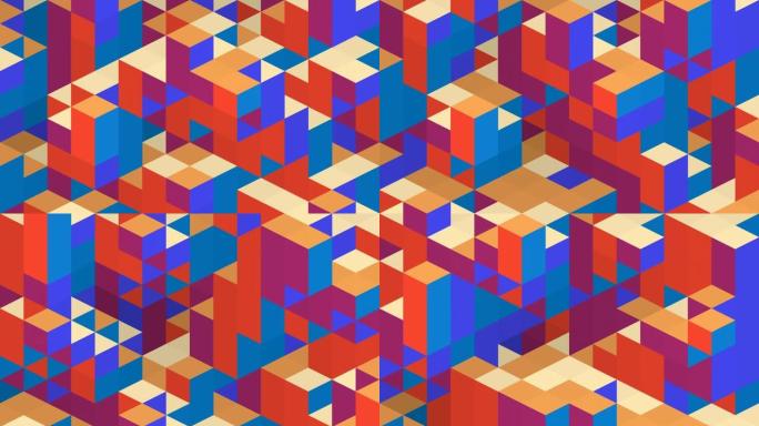 3D立方体循环。彩色块的等距几何镶嵌图案