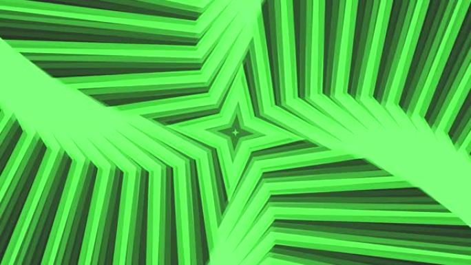 深灰色黑色背景循环上的绿色粗体自旋四角星简单平坦几何。星光灿烂的旋转电波无尽的创意动画。旋转星星无缝