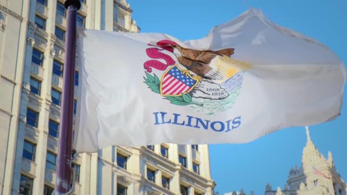 伊利诺伊州国旗旗帜飞扬实拍素材