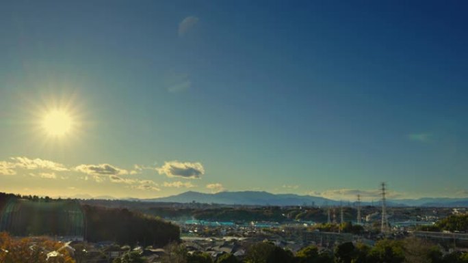 黄昏时横滨近郊和丹泽河谷的住宅区