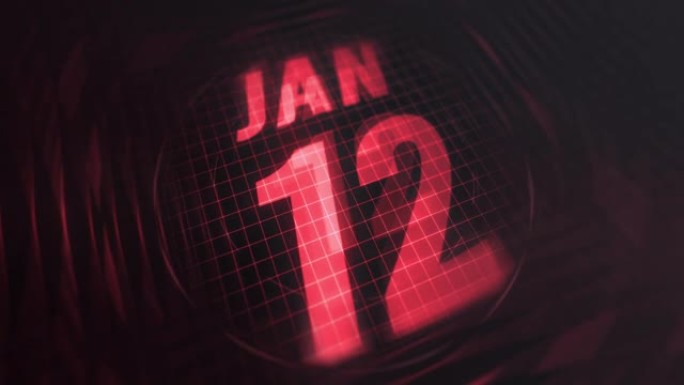3d运动图形中的1月12日。未来的红外日历和科技发光霓虹灯拍摄，发光二极管纪念等。4k in循环