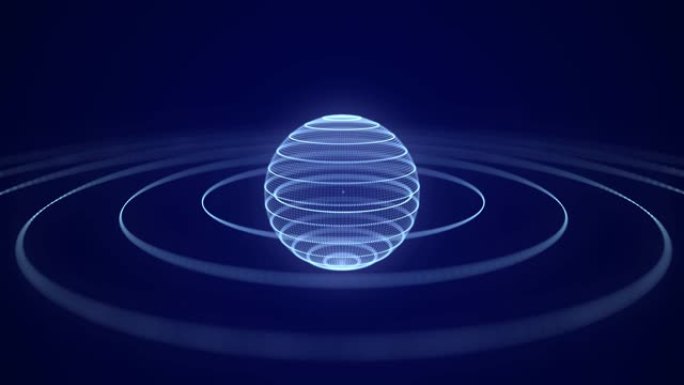 具有粒子和线条轨道的未来派蓝色球体。网络连接大数据。抽象技术背景。3d渲染。