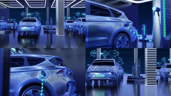 新能源电动汽车智能充电站素材(线框版)