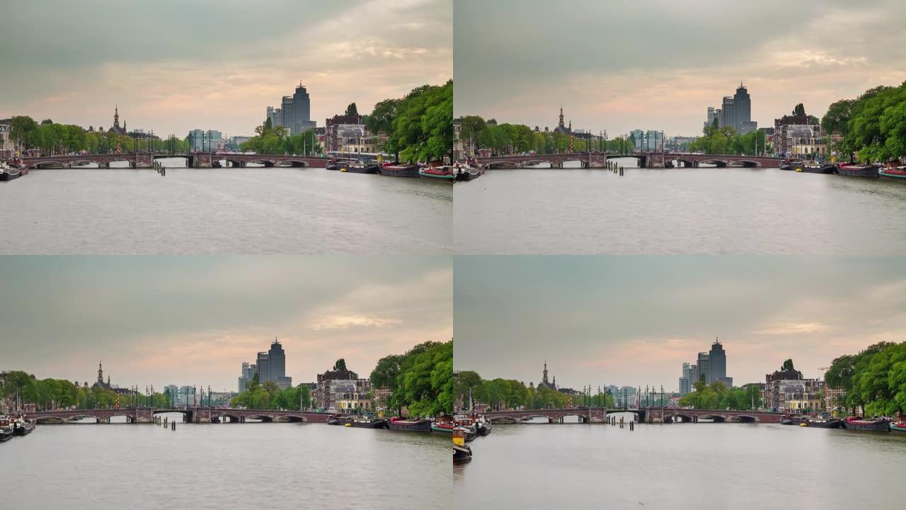 荷兰日阿姆斯特丹河桥城市全景4k延时