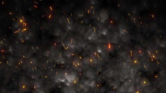 抽象橙色火热的火花和深灰色的篝火浓烟，抽象的背景。视频4k，运动设计