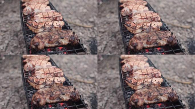 木炭和火焰肉热烤架