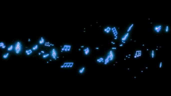 黑色屏幕上的动画蓝色音符。