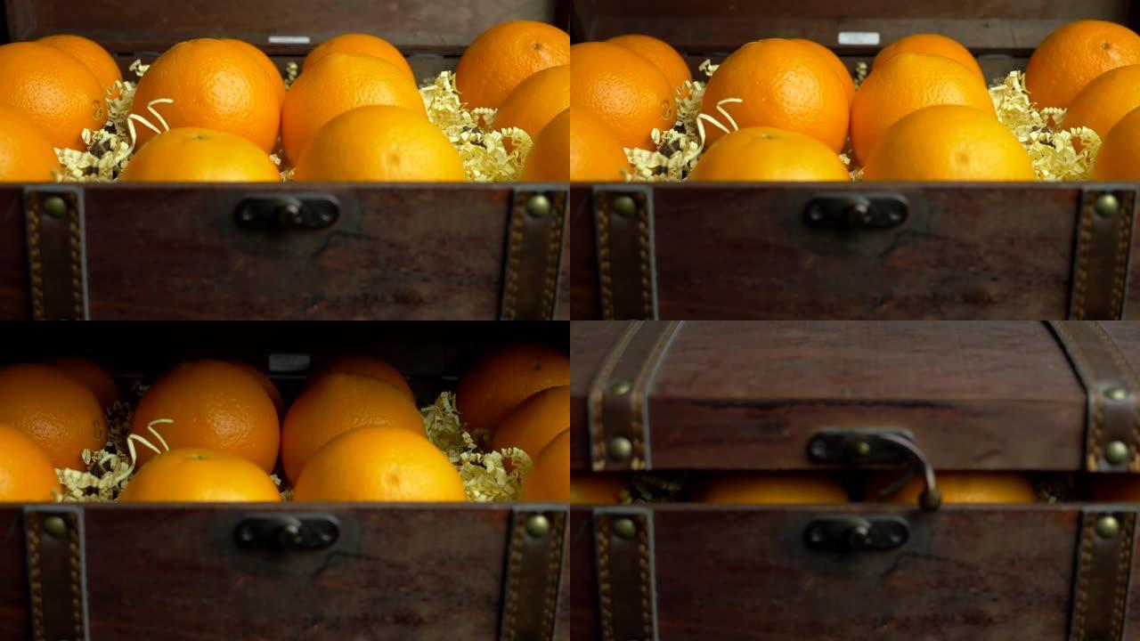 打开胸口的门，有橘子。高质量4k镜头