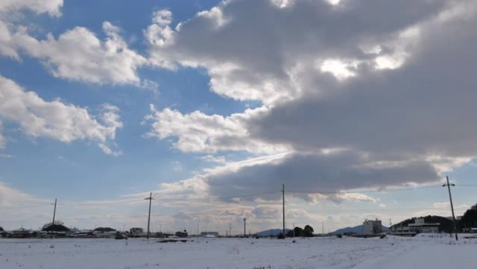 日本冬季的雪城景象