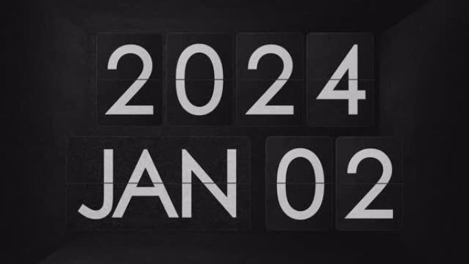 机械翻转时钟开关从12月2023日到1月2024日。老式设备蒸汽朋克翻转日历新年快乐!