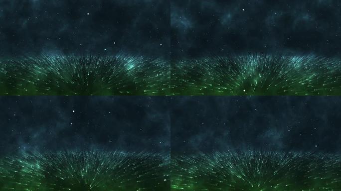 蓝绿背景上的粒子轨迹动画