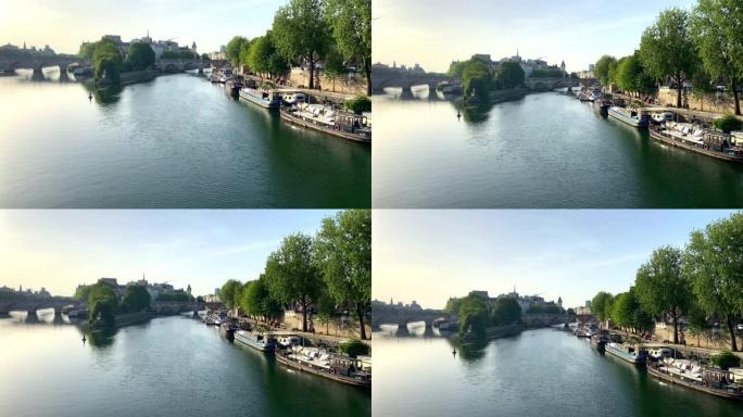从法国巴黎的Passerelle des Arts看到的塞纳河中的Ile de la Cite。-宽