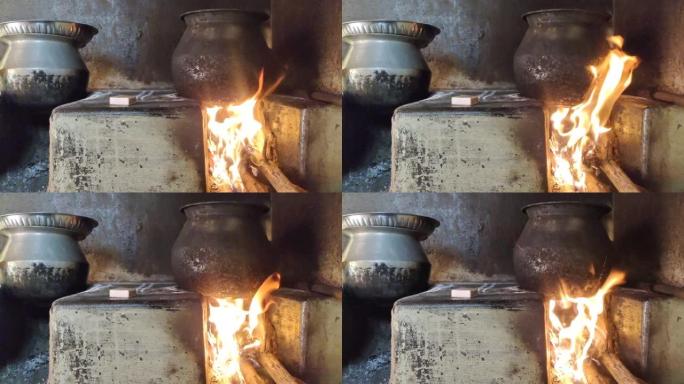 用柴火原始方式烹饪