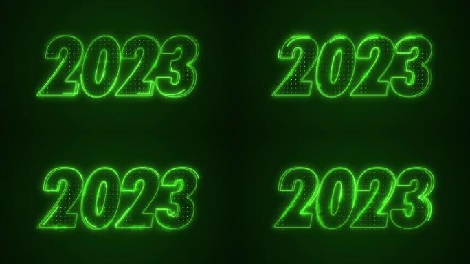 霓虹绿色2023年图标轮廓循环背景