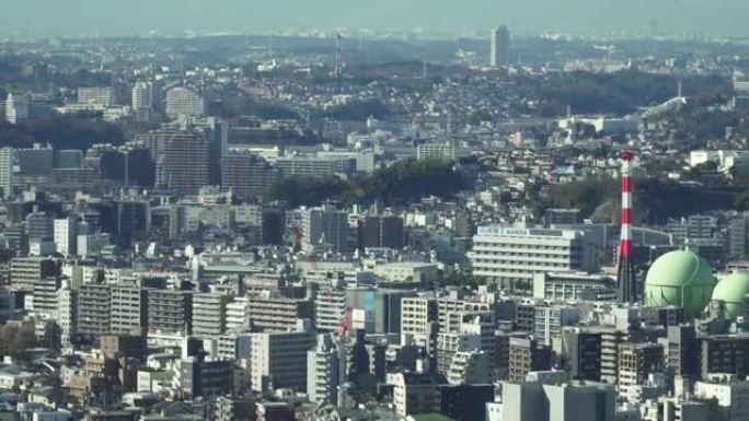 横滨市城市天际线鸟瞰全景。