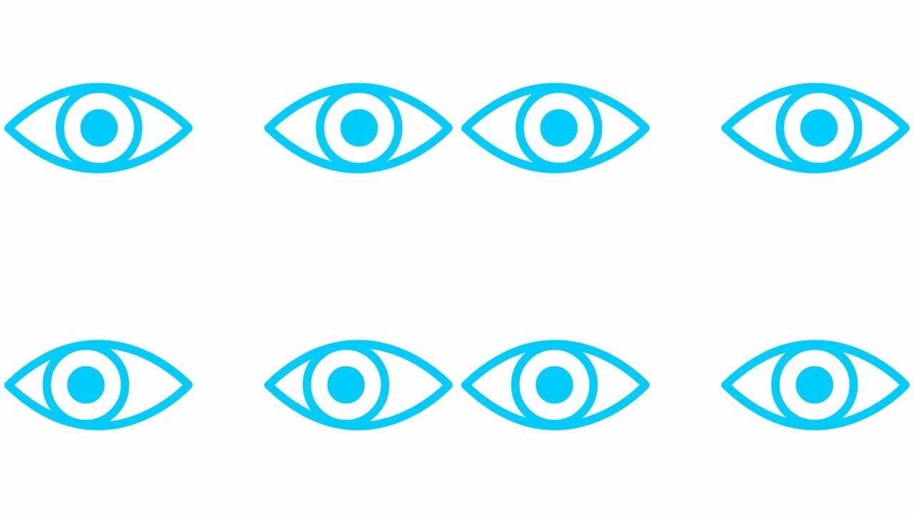 动画蓝色的两只眼睛正在关闭。眨眼睛。线性图标。循环视频。白色背景上的矢量插图。