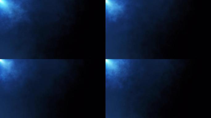 循环左上角蓝色耀斑轻烟云移动效果抽象在深蓝色抽象背景上。4K 3D抽象灯光运动标题电影背景。