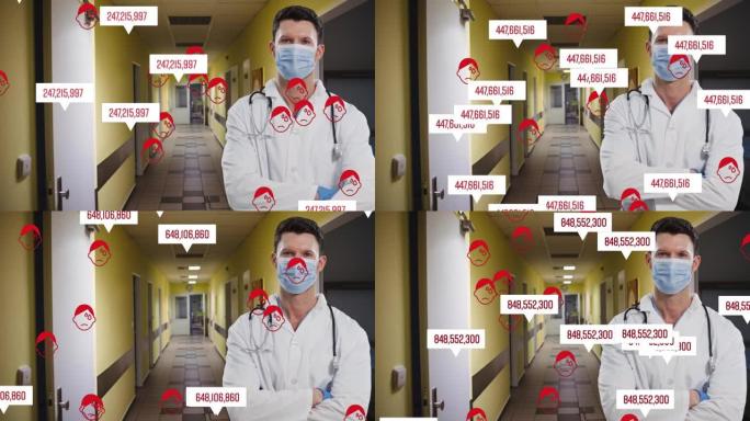 带有口罩的白人男性医生的数字变化动画