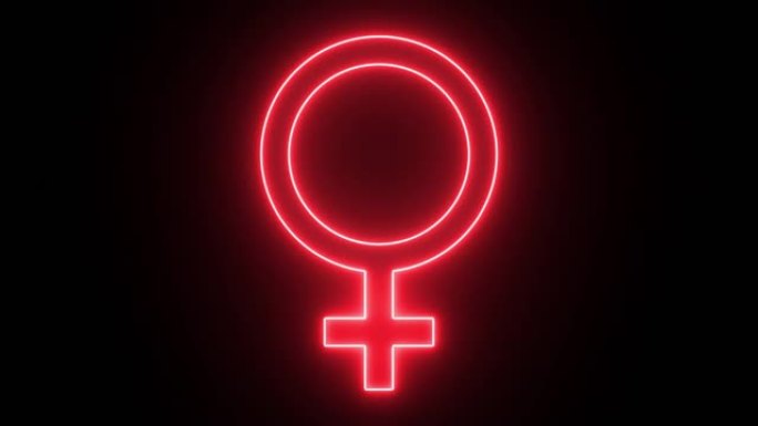 4K粉色霓虹灯女性图标。黑色背景上的性别符号。闪烁象形文字股票视频。充满活力的荧光信号动画。