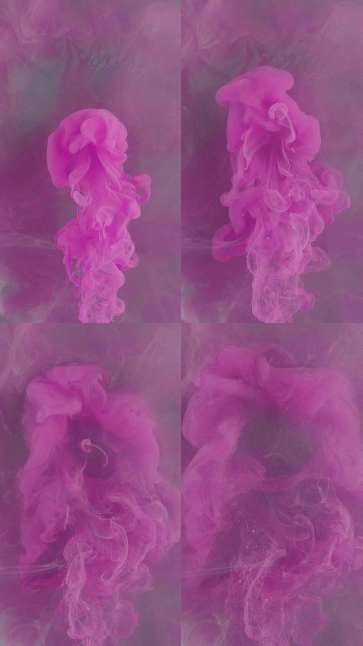 垂直视频墨水水滴流体飞溅粉红色