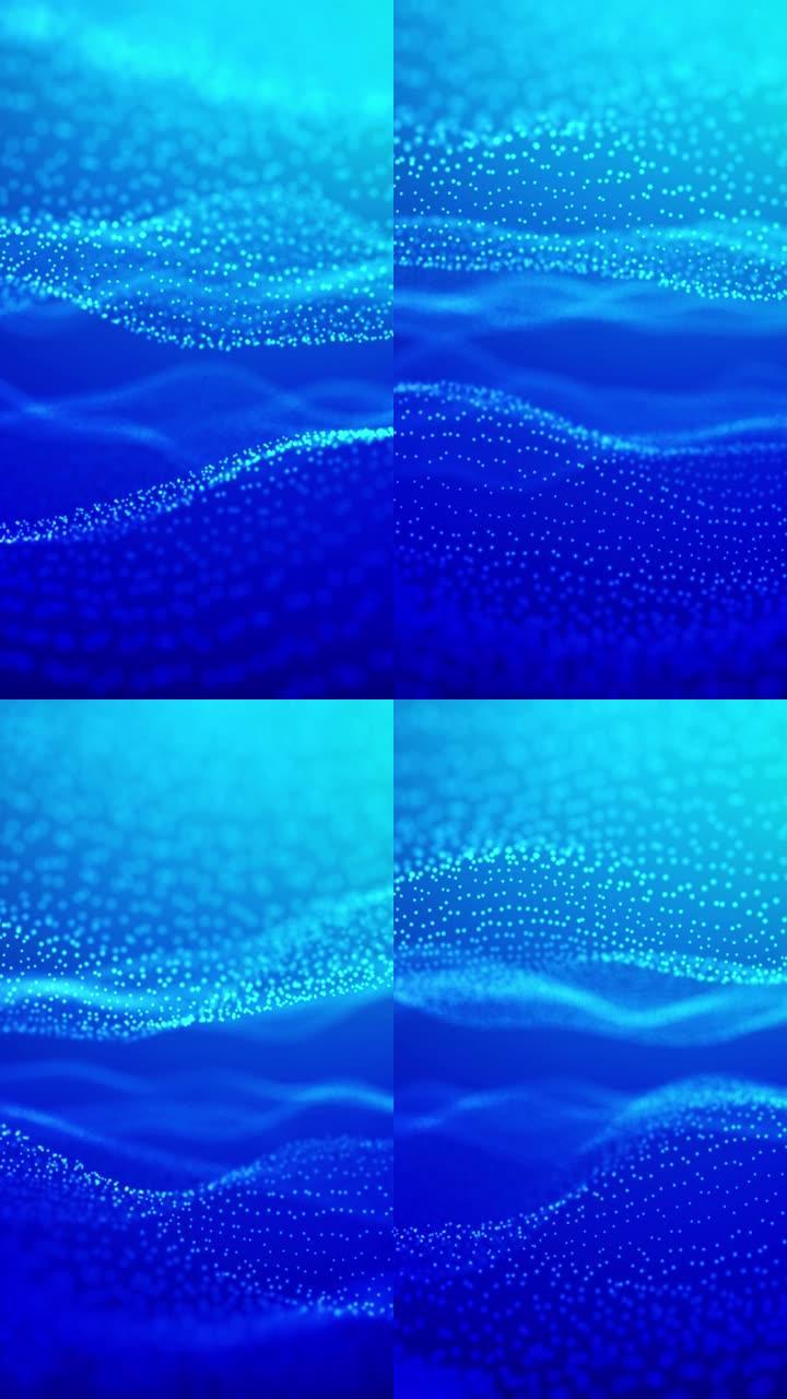 数字蓝色波粒和光与bokeh，垂直循环视频