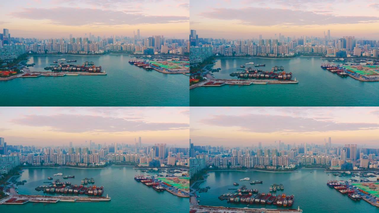 中国深圳蛇口渔港的空中景观