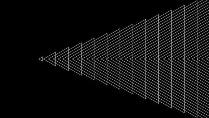 三角形脉冲在黑色背景循环上向右移动几何。Trigon无线电波无尽的创意动画。三角雷达声纳环设计。三角