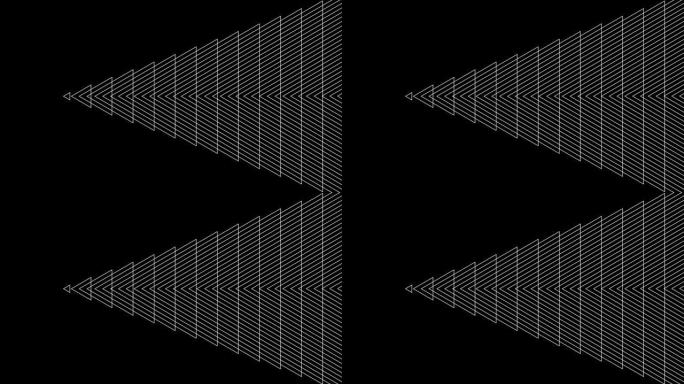 三角形脉冲在黑色背景循环上向右移动几何。Trigon无线电波无尽的创意动画。三角雷达声纳环设计。三角