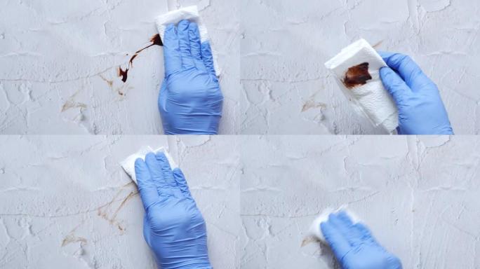 用纸巾洒出的人手清洁巧克力