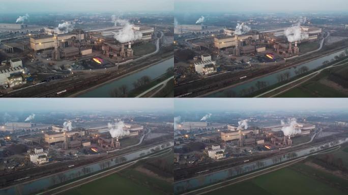 Cremona，意大利-CR 26020斯皮纳德斯科工业区Arvedi钢铁厂的2022年1月无人机航