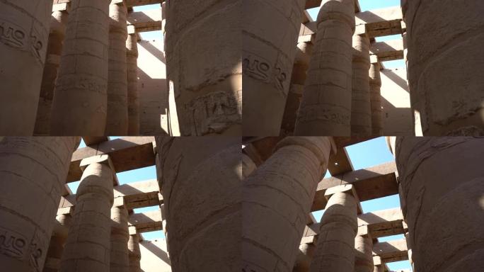 大礼堂柱子和横梁在卡纳克神庙卢克索埃及历史遗址中的巨大结构