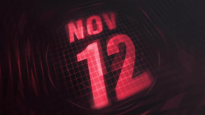 3d运动图形中的11月12日。未来的红外日历和科技发光霓虹灯拍摄，发光二极管纪念等。4k in循环