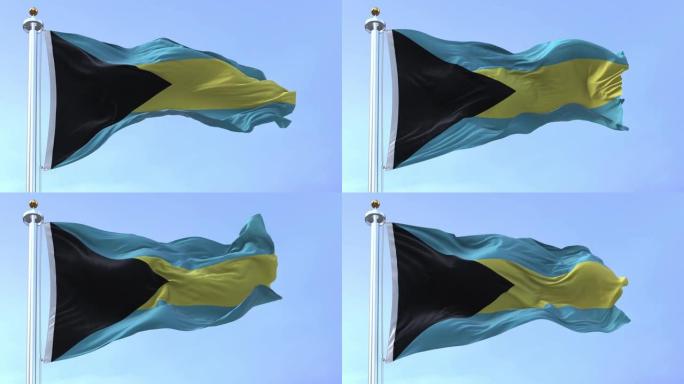 近距离观看巴哈马国旗在风中飘扬
