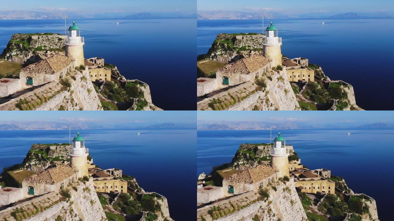 科孚岛的威尼斯老堡垒，Palaio fraurio，Kerkyra老城，希腊，爱奥尼亚海群岛，灯塔，